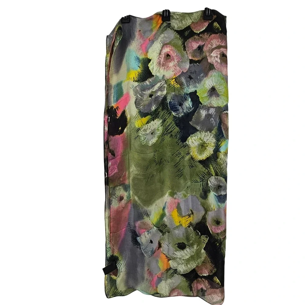 Silk Blend Floral Wrap Scarf Shawl Abstract Print‎ Resort Vacation Cruise